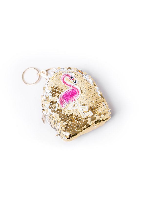 REVERSIBLE SEQUIN MINI SWAN KEY CHAIN POUCH