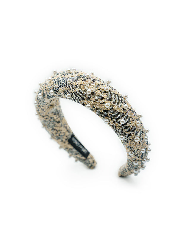 INTERWOVEN HEADBAND WITH MINI SPACED OUT PEARLS