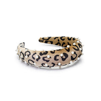 VELVETY LEOPARD PRINT PADDED HEADBAND WITH PEARLS