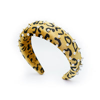 VELVETY LEOPARD PRINT PADDED HEADBAND WITH PEARLS