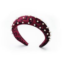 VELVETY LEOPARD PRINT PADDED HEADBAND WITH PEARLS