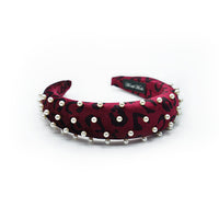 VELVETY LEOPARD PRINT PADDED HEADBAND WITH PEARLS