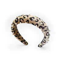 VELVETY LEOPARD PRINT PADDED HEADBAND WITH PEARLS