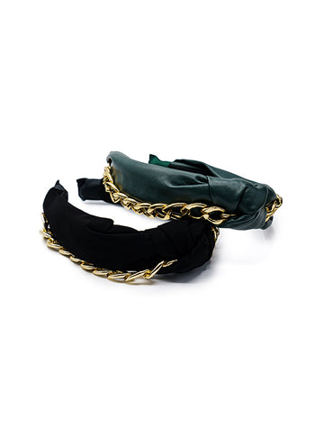 CHAINED LEATHER KNOTTED HEADBAND