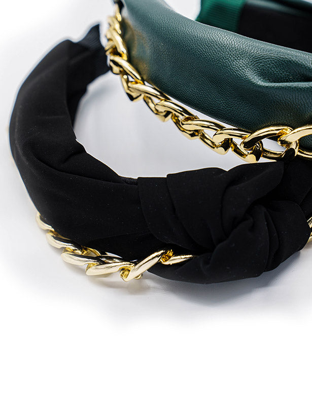 CHAINED LEATHER KNOTTED HEADBAND