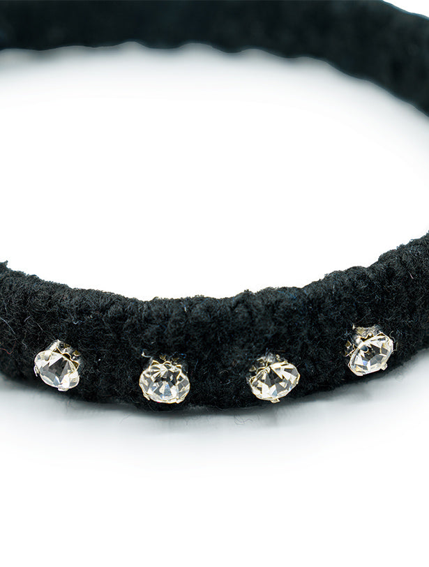 TWILL WOOLY BEJEWELED HEADBAND WITH STONES