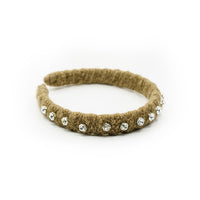 TWILL WOOLY BEJEWELED HEADBAND WITH STONES