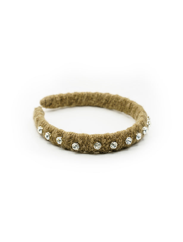 TWILL WOOLY BEJEWELED HEADBAND WITH STONES