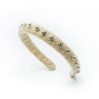 TWILL WOOLY BEJEWELED HEADBAND WITH STONES