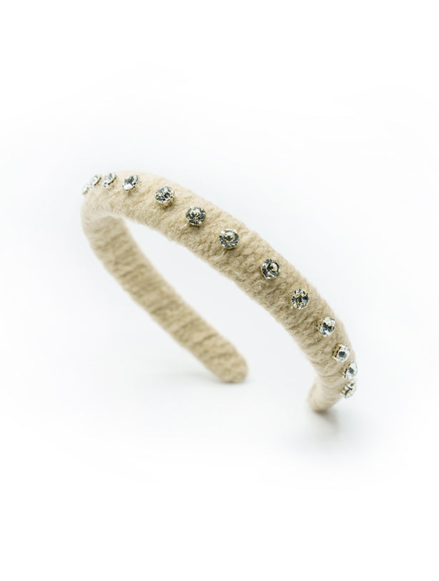 TWILL WOOLY BEJEWELED HEADBAND WITH STONES