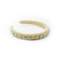 TWILL WOOLY BEJEWELED HEADBAND WITH STONES