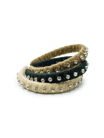 TWILL WOOLY BEJEWELED HEADBAND WITH STONES