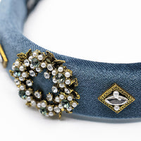 BEJEWELED PADDED VELVET VINTAGE HEADBAND WITH TINY PEARLS AND STONES