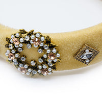 BEJEWELED PADDED VELVET VINTAGE HEADBAND WITH TINY PEARLS AND STONES