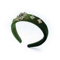 BEJEWELED PADDED VELVET VINTAGE HEADBAND WITH TINY PEARLS AND STONES