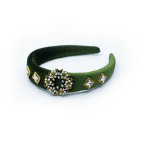 BEJEWELED PADDED VELVET VINTAGE HEADBAND WITH TINY PEARLS AND STONES