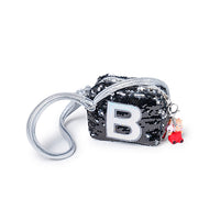 REVERSIBLE SEQUIN 'B' INITIAL STRAPPY SIDE BAG WITH KEY CHAIN