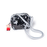 REVERSIBLE SEQUIN 'B' INITIAL STRAPPY SIDE BAG WITH KEY CHAIN