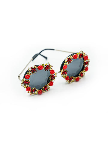 ROUND SHAPED FRAME FLOWERY FANCY SUNGLASSES