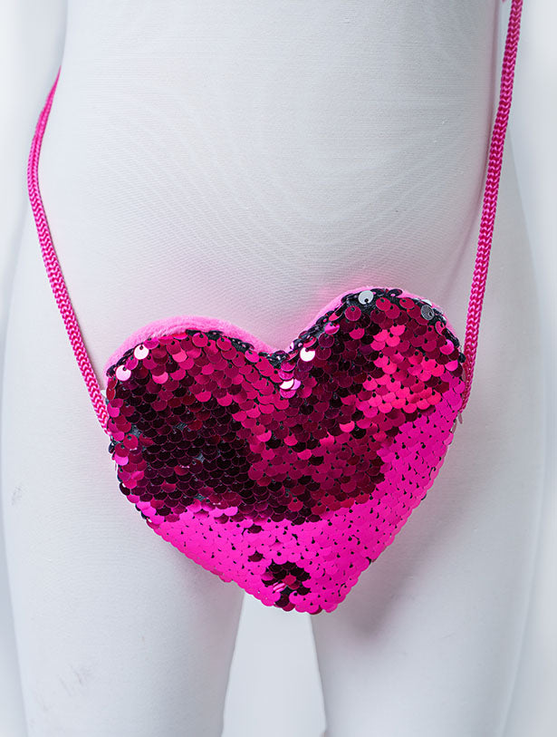 MULTI-COLOR REVERSIBLE SEQUIN HEART SHAPED MINI PURSE