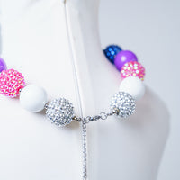 MULTI COLORED STONED BUBBLEGUM NECKLACE WITH RAINBOW PENDANT