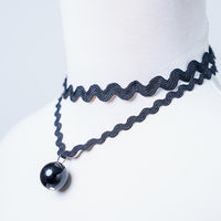 DOUBLE LAYER BLACK GOTHIC LACE CHOKER WITH BLACK BALL PENDANT