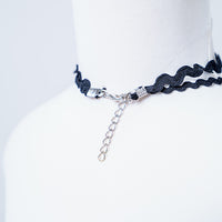 DOUBLE LAYER BLACK GOTHIC LACE CHOKER WITH BLACK BALL PENDANT