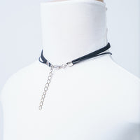 DOUBLE LAYER BLACK LEATHER AND VELVET STRIP CHOKER WITH TRIANGULAR PENDANT