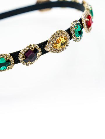 MULTI COLOR MULTI SHAPE SLIM BAND HEADBAND WITH RHINESTONES AND STONES