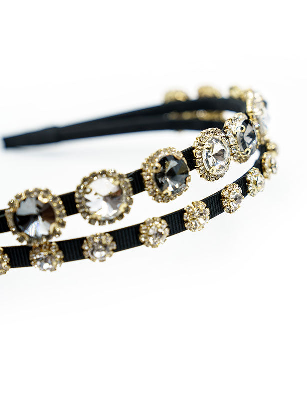 MULTI COLOR DOUBLE LAYER SLIM BAND HEAD BAND WITH RHINESTONES AND STONES
