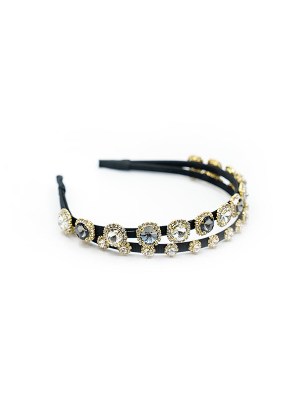 MULTI COLOR DOUBLE LAYER SLIM BAND HEAD BAND WITH RHINESTONES AND STONES