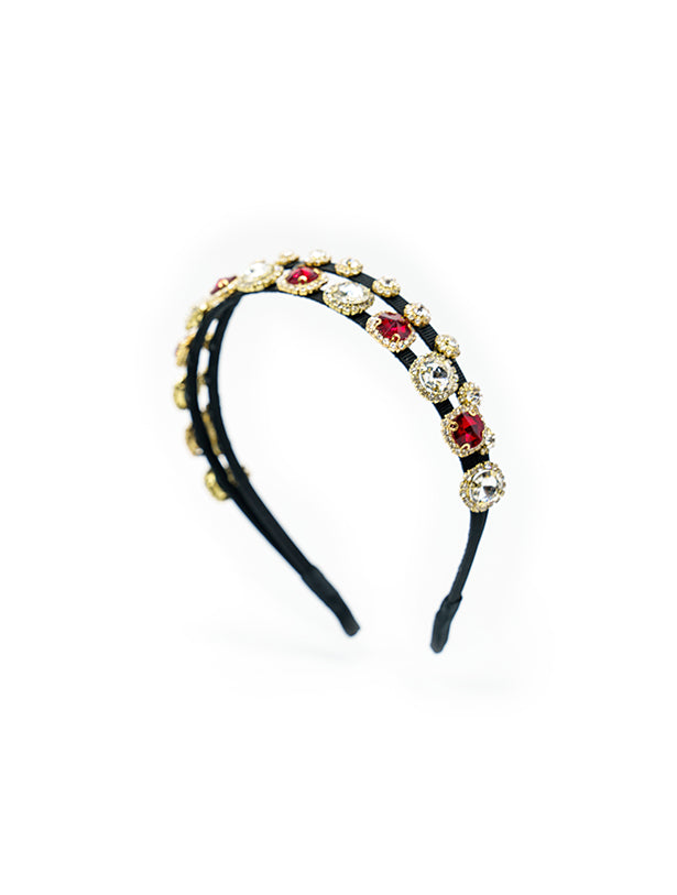 MULTI COLOR DOUBLE LAYER SLIM BAND HEAD BAND WITH RHINESTONES AND STONES
