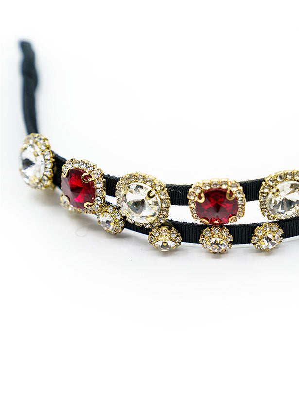 MULTI COLOR DOUBLE LAYER SLIM BAND HEAD BAND WITH RHINESTONES AND STONES