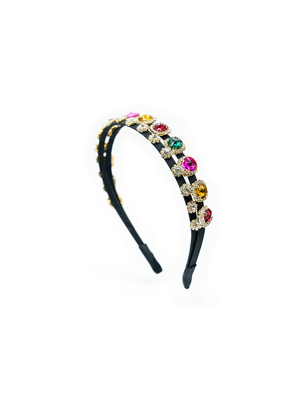 MULTI COLOR DOUBLE LAYER SLIM BAND HEAD BAND WITH RHINESTONES AND STONES