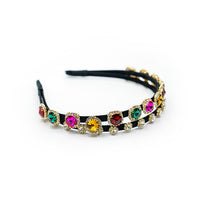 MULTI COLOR DOUBLE LAYER SLIM BAND HEAD BAND WITH RHINESTONES AND STONES