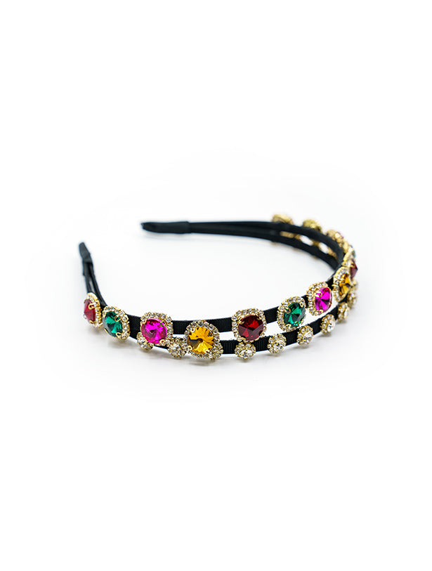 MULTI COLOR DOUBLE LAYER SLIM BAND HEAD BAND WITH RHINESTONES AND STONES