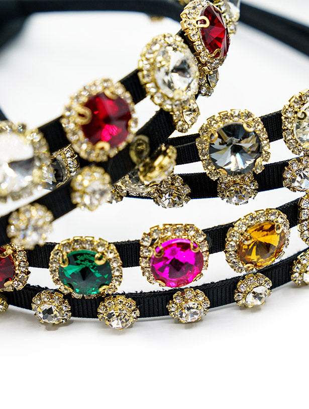 MULTI COLOR DOUBLE LAYER SLIM BAND HEAD BAND WITH RHINESTONES AND STONES