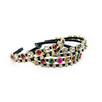 MULTI COLOR DOUBLE LAYER SLIM BAND HEAD BAND WITH RHINESTONES AND STONES