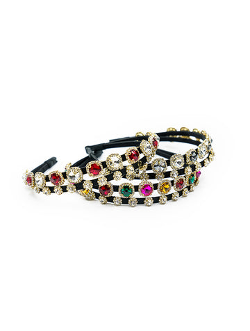 MULTI COLOR DOUBLE LAYER SLIM BAND HEAD BAND WITH RHINESTONES AND STONES